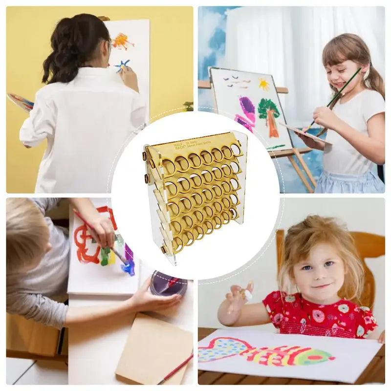 35 Slot Wooden Paint Storage Rack Multi-Layer Stand