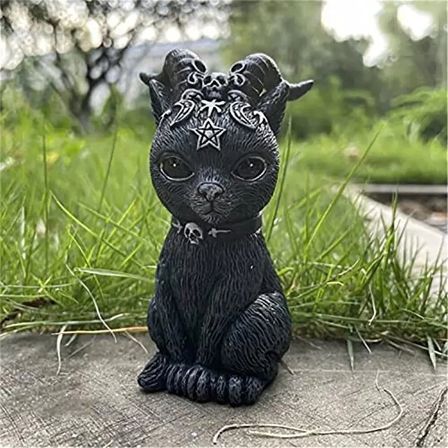 Hand-Painted Mysterious Black Cat Statue