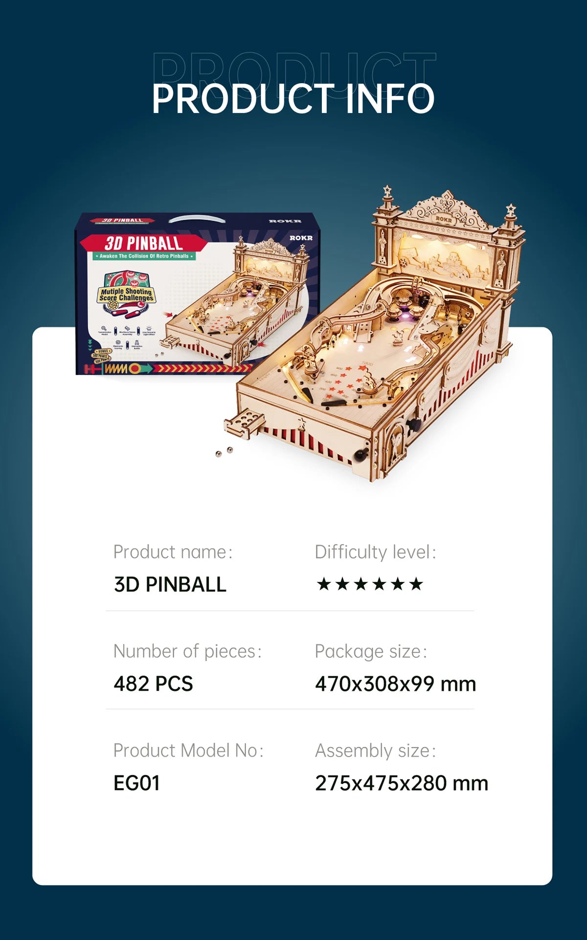 Pinball Machine 3D Wooden Puzzle Building Kit