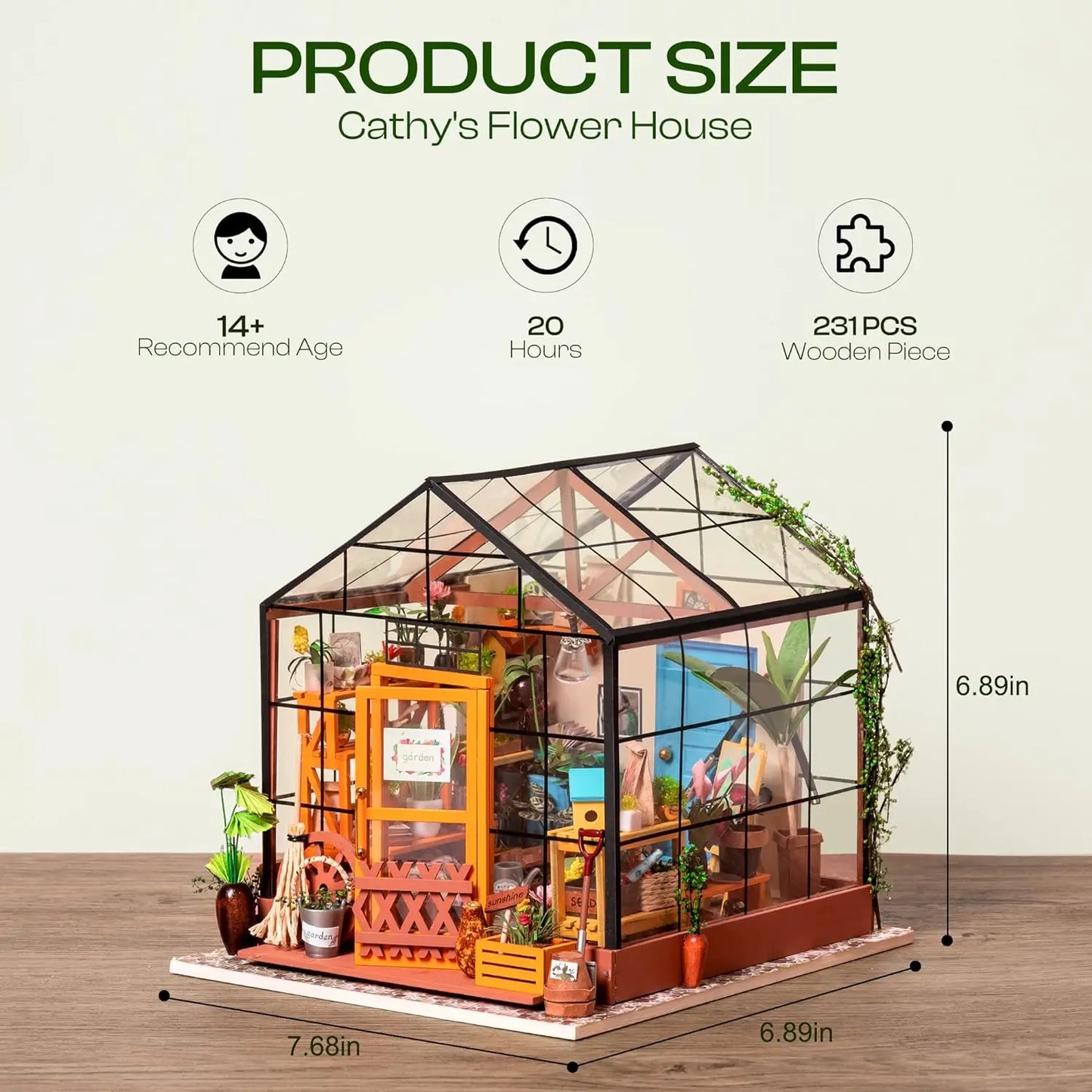 DIY Wooden Mini Green House with LED Lights