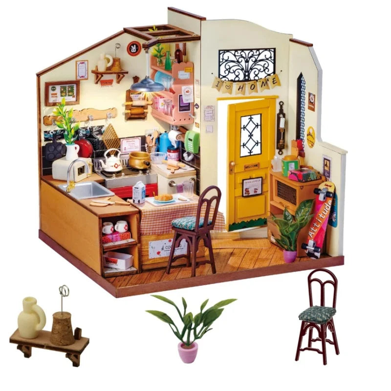 Cozy Kitchen 3D Wooden Puzzle DIY Miniature House Kit