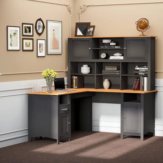 59" Corner Desk with Storage Shelves, Drawer and Cabinet