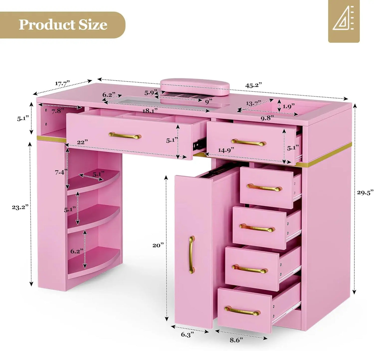 7 Drawers & 3-Tiered  Shelves Table