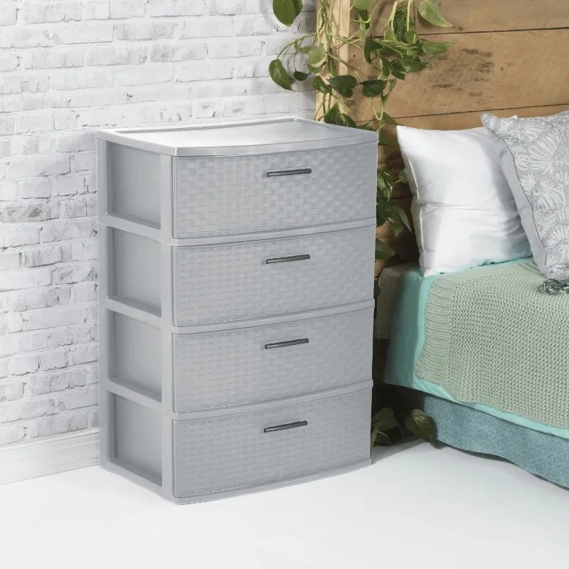 4 Drawer Wide Woven Plastic Organizer