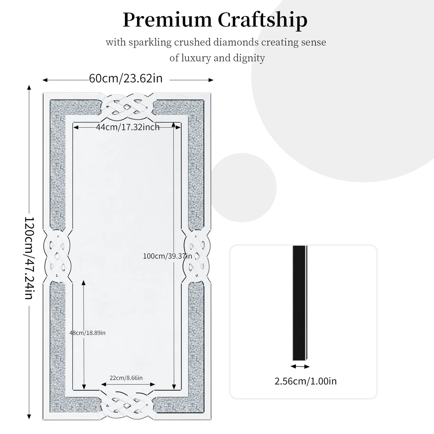 90/100/120CM Large Crystal Crush Diamond Mirror