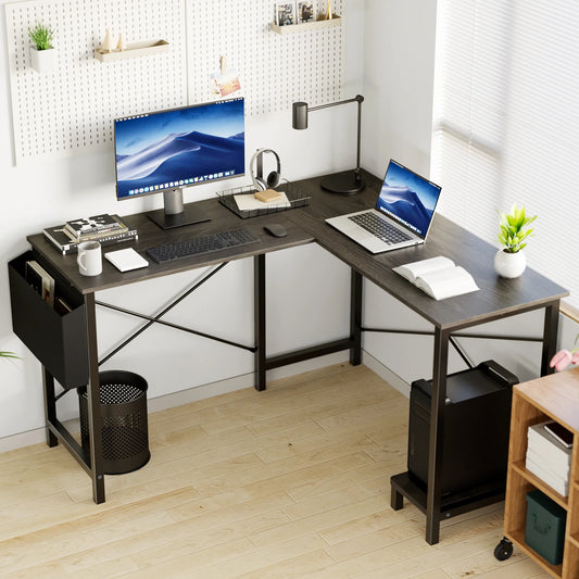 50 Inch PC Wooden Table w/ CPU Storage Shelf & Side Bag