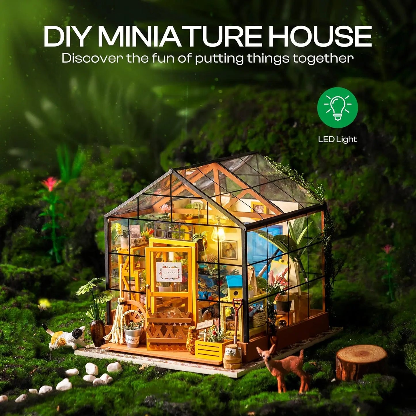 DIY Wooden Mini Green House with LED Lights