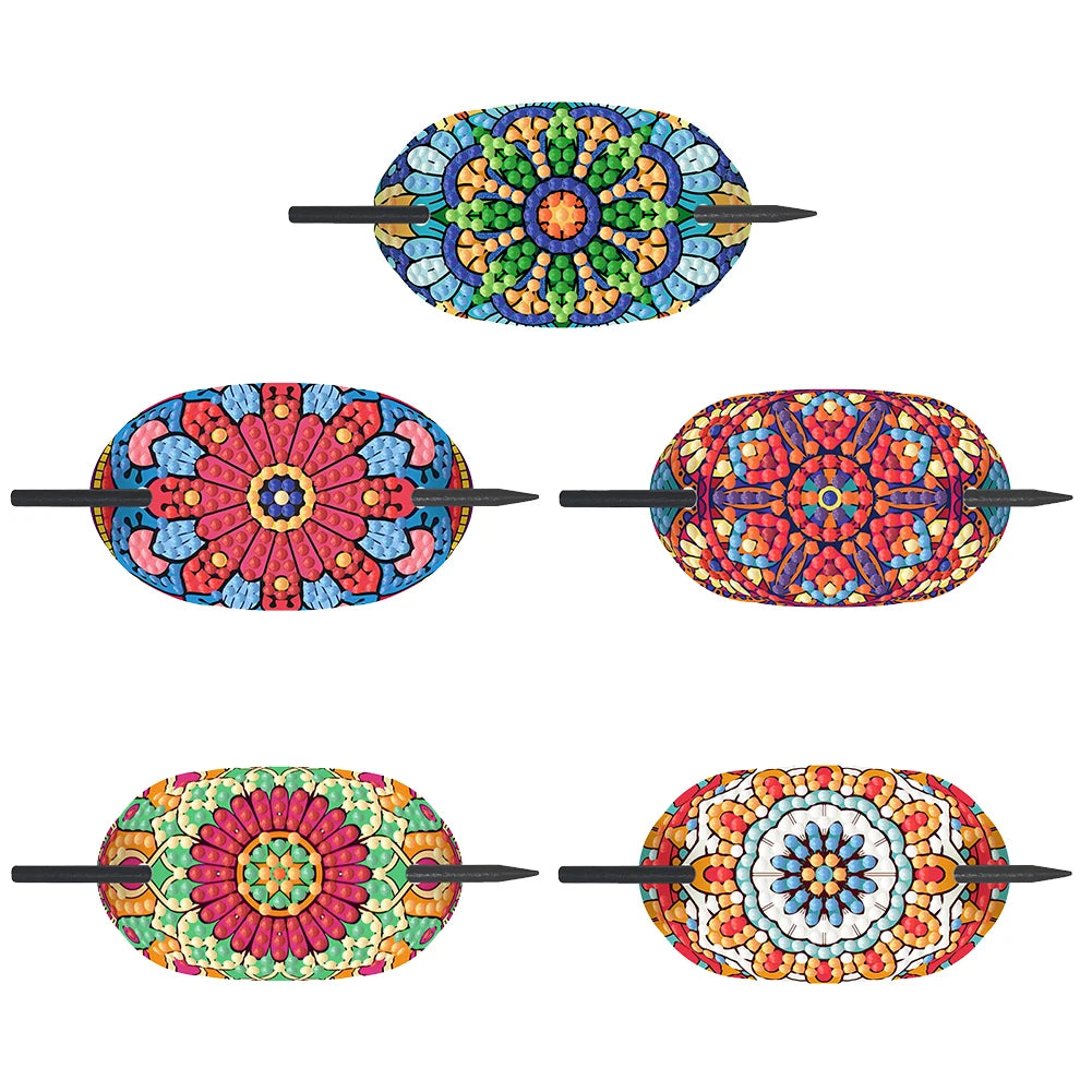 5Pcs Mandala Pattern 5D DIY Diamond Hairpins Kit