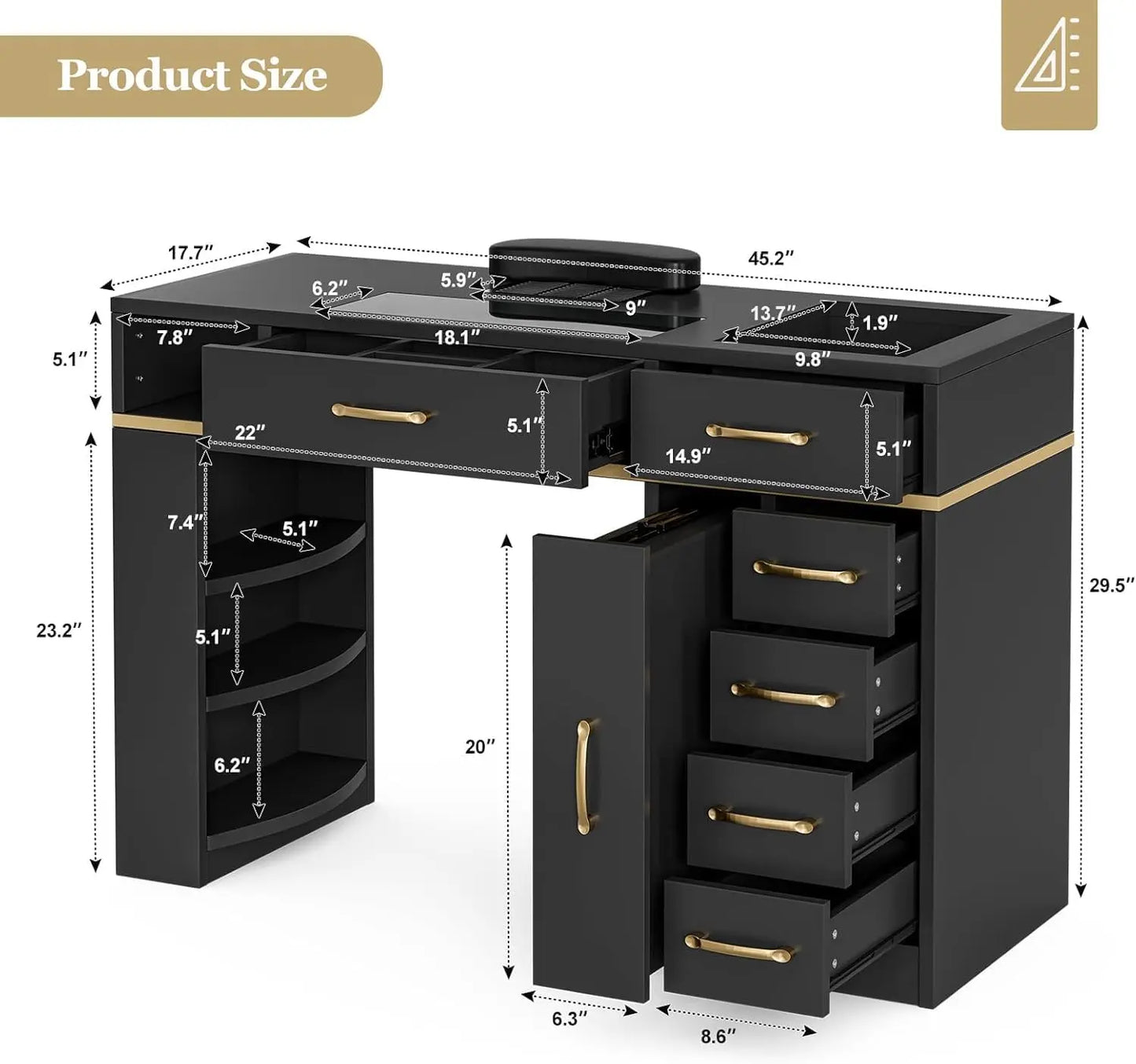 7 Drawers & 3-Tiered  Shelves Table