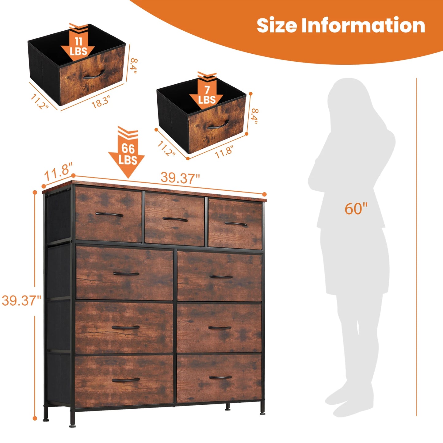 Tall Chest Organizer with 9 Fabric Storage Drawers