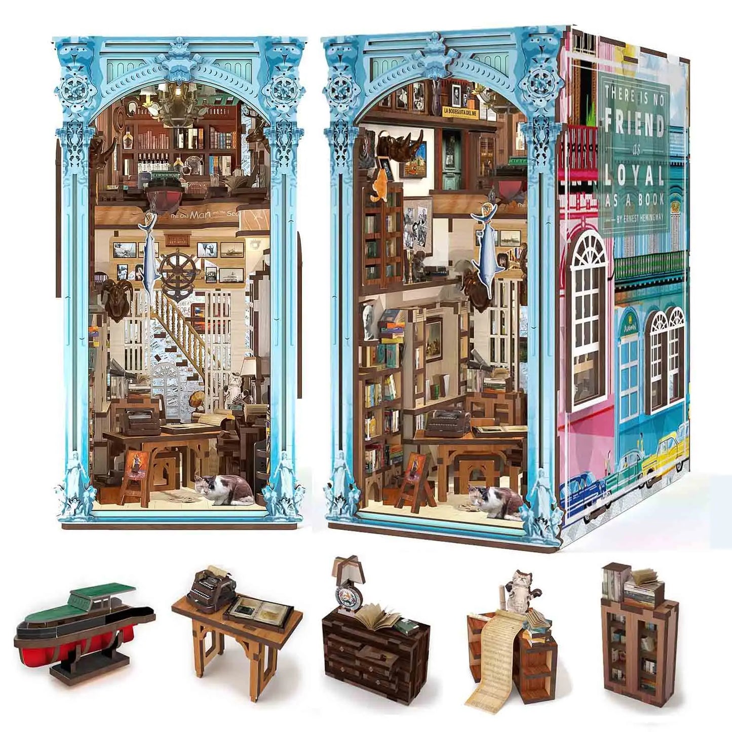 DIY 𝗠𝗶𝗻𝗶𝗖𝗶𝘁𝘆 Book Nook Kit, 3D Wooden Puzzles with LED Light