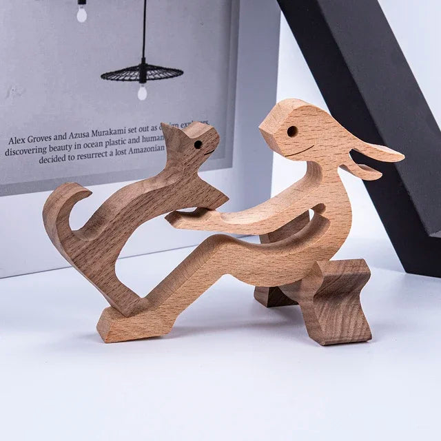 Handmade Wood Dog Sculpture