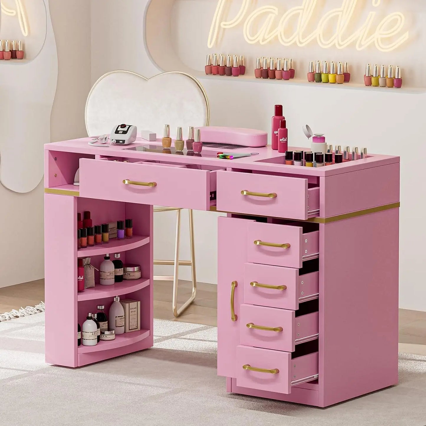 7 Drawers & 3-Tiered  Shelves Table