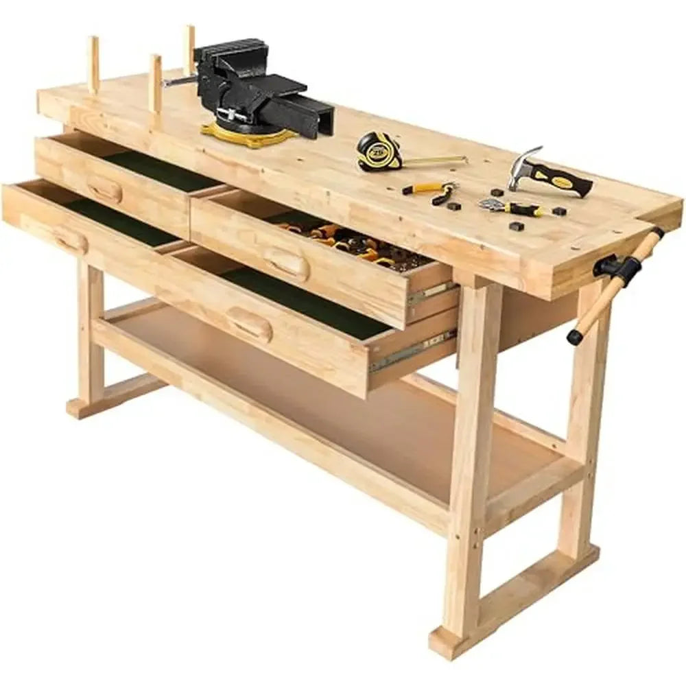 Wooden Workbench 60-Inch 4-Drawer