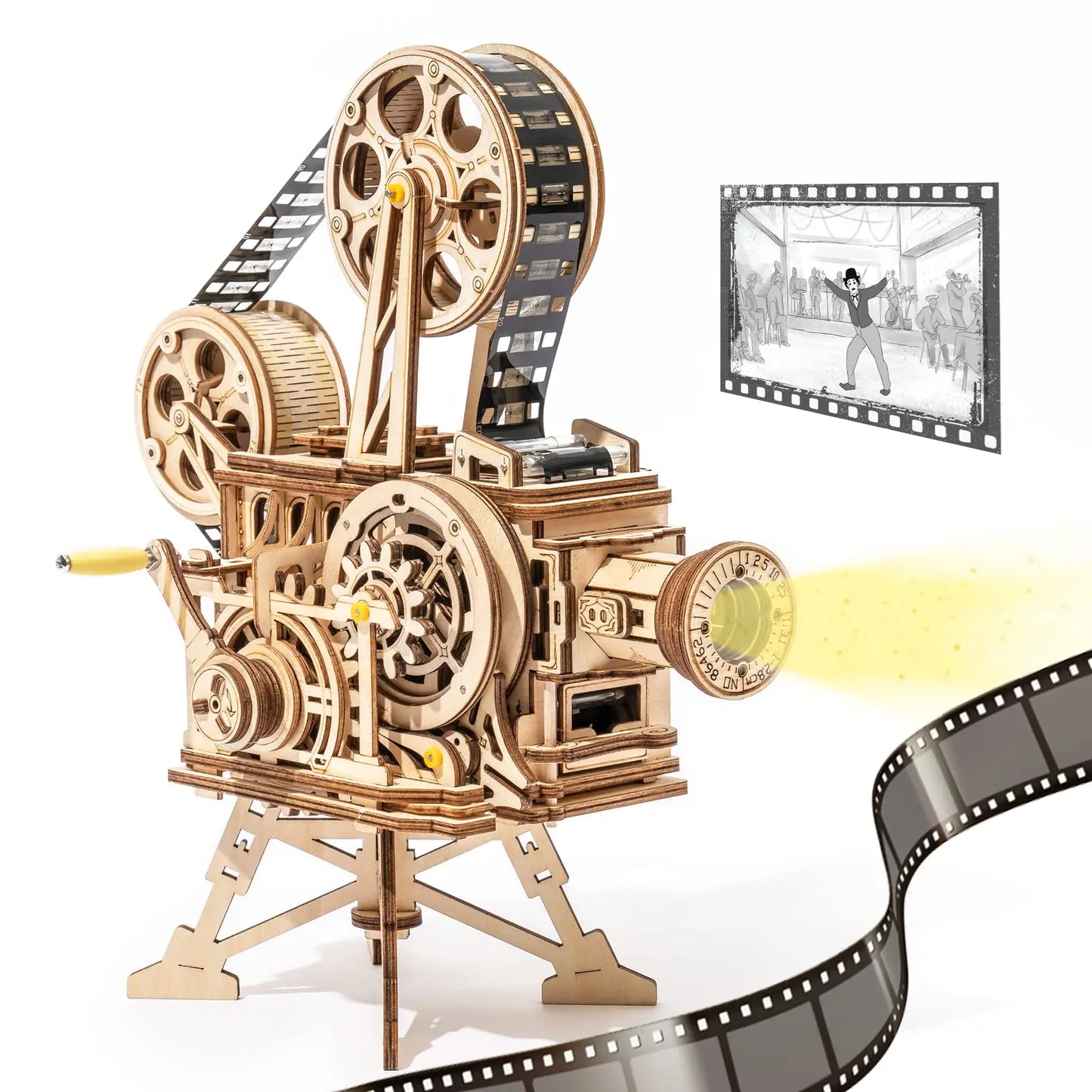 DIY 183pcs Retro 3D Hand Crank Film Projector Wooden Model