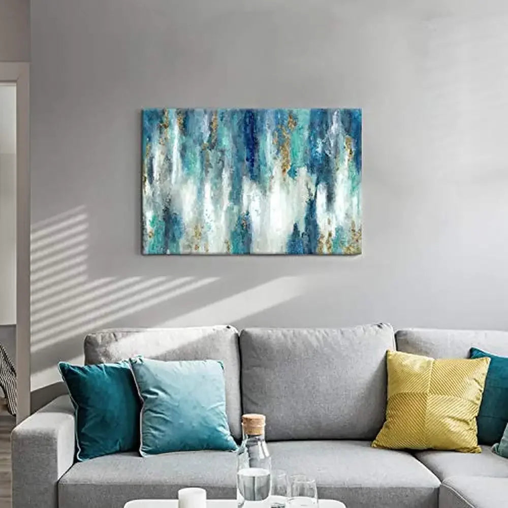 Blue Gold Abstract Canvas Wall Art