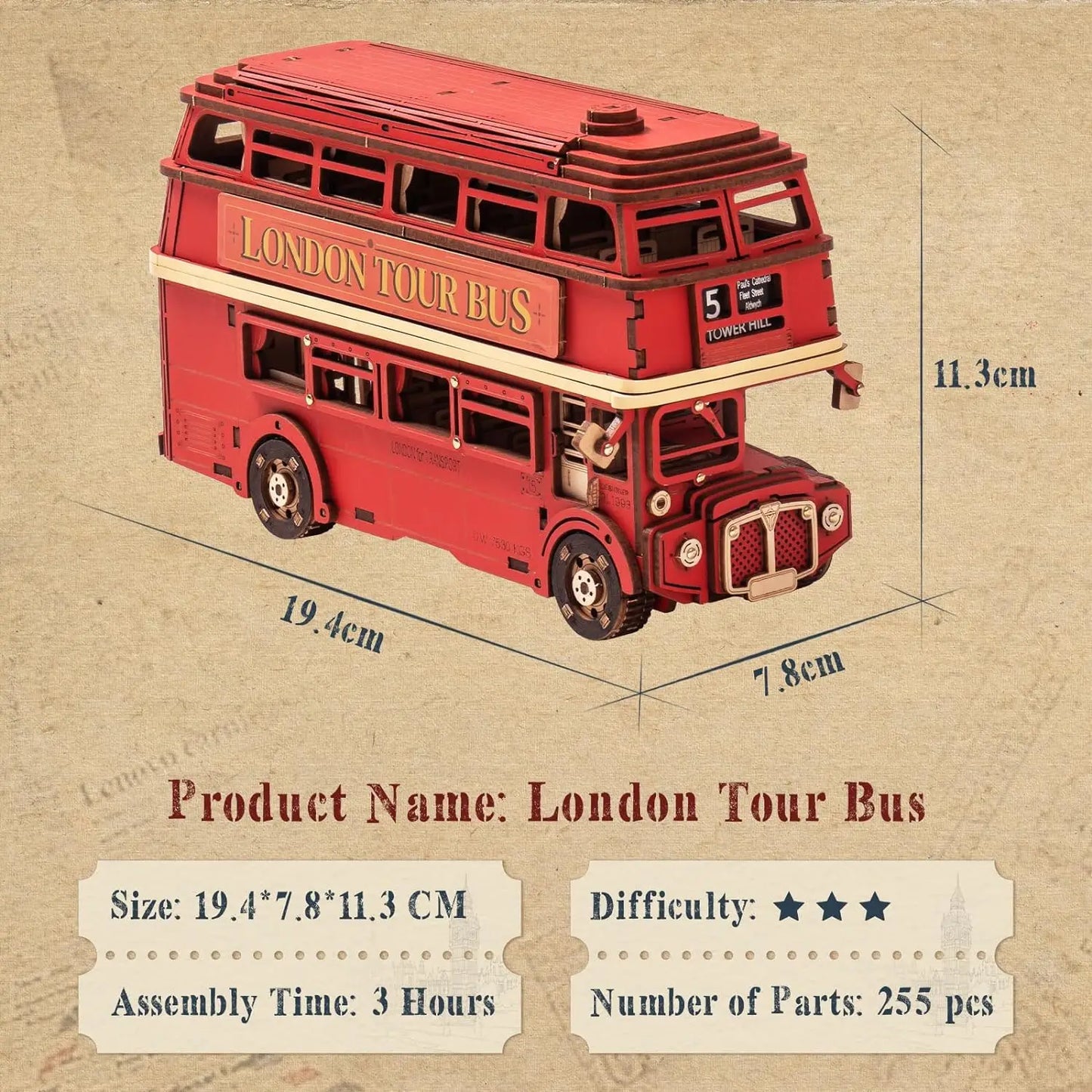 London Tour Bus DIY 3D Puzzle Model Kit