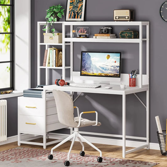 55 Inch Desk w/ 2 Drawers and Storage Shelves
