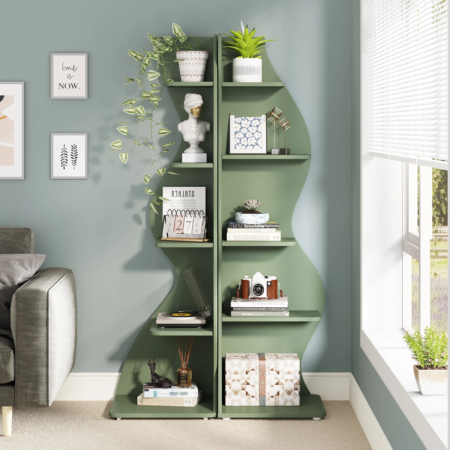 Modern 5-Tier Wall Corner Bookshelf