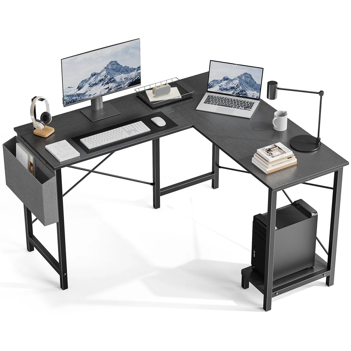 50 Inch PC Wooden Table w/ CPU Storage Shelf & Side Bag